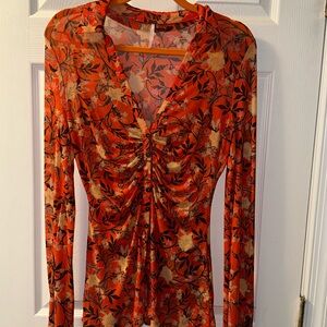 Free People long sleeve sheer print top